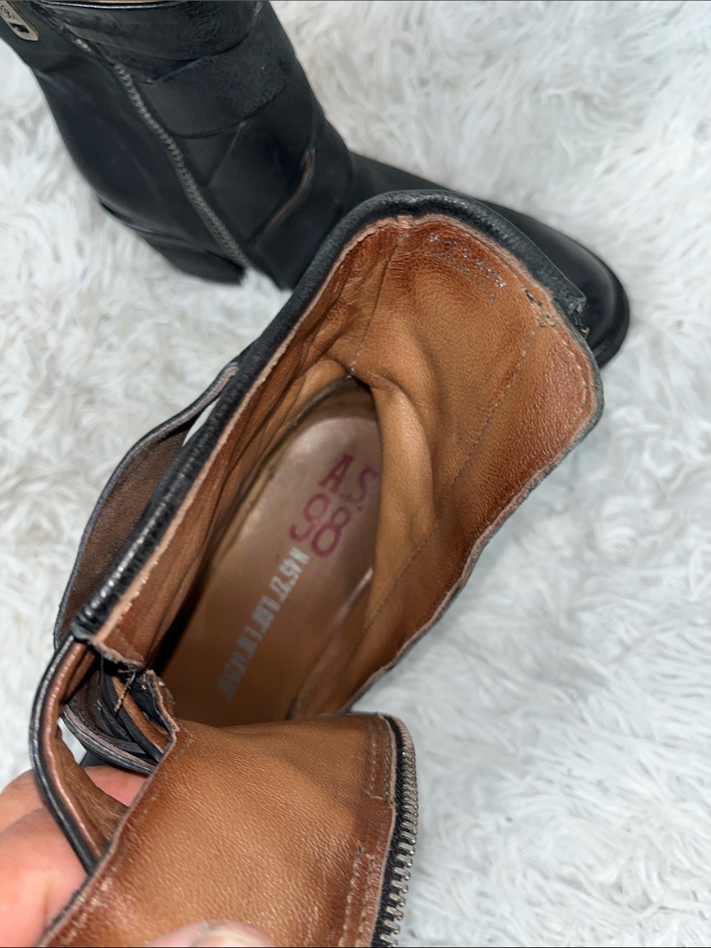 A.S.98 Black Leather Ankle Boots with Tan Interior - Picture 6 of 7